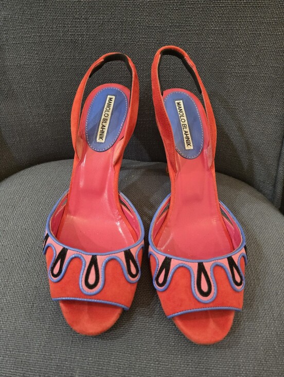 Manolo Blahnik Shoes - Manolo Blahnik Red Slingback Heels 38 Designer Sandals, Bold Colorblock 2016